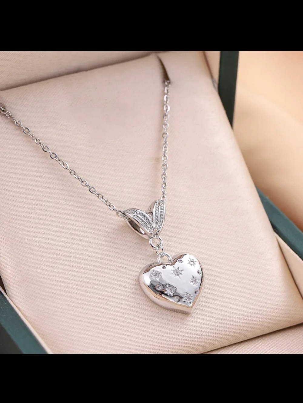 Stainless Steel Silver Color Heart Pendant Necklace - Silver. New.